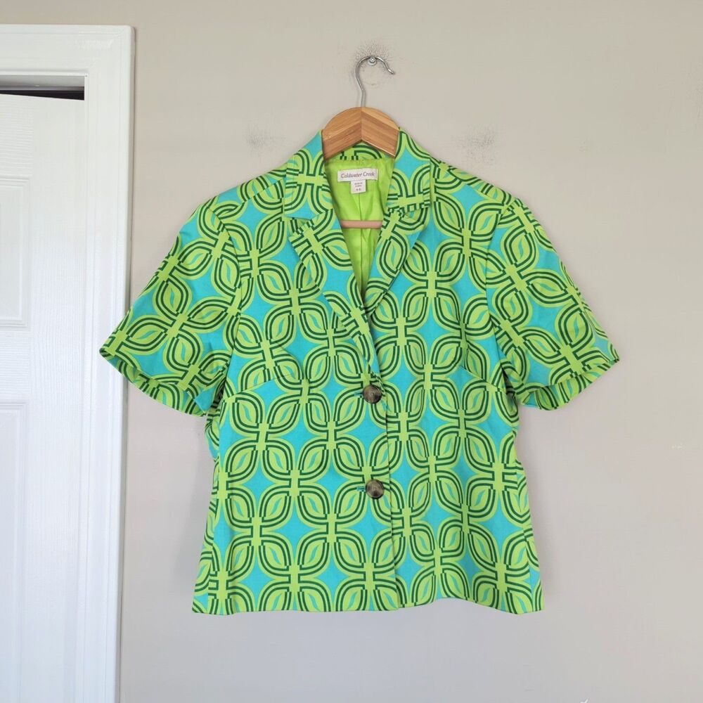 Vintage Coldwater Creek Retro Bright Colorful Green Short Sleeve Blazer 4-6